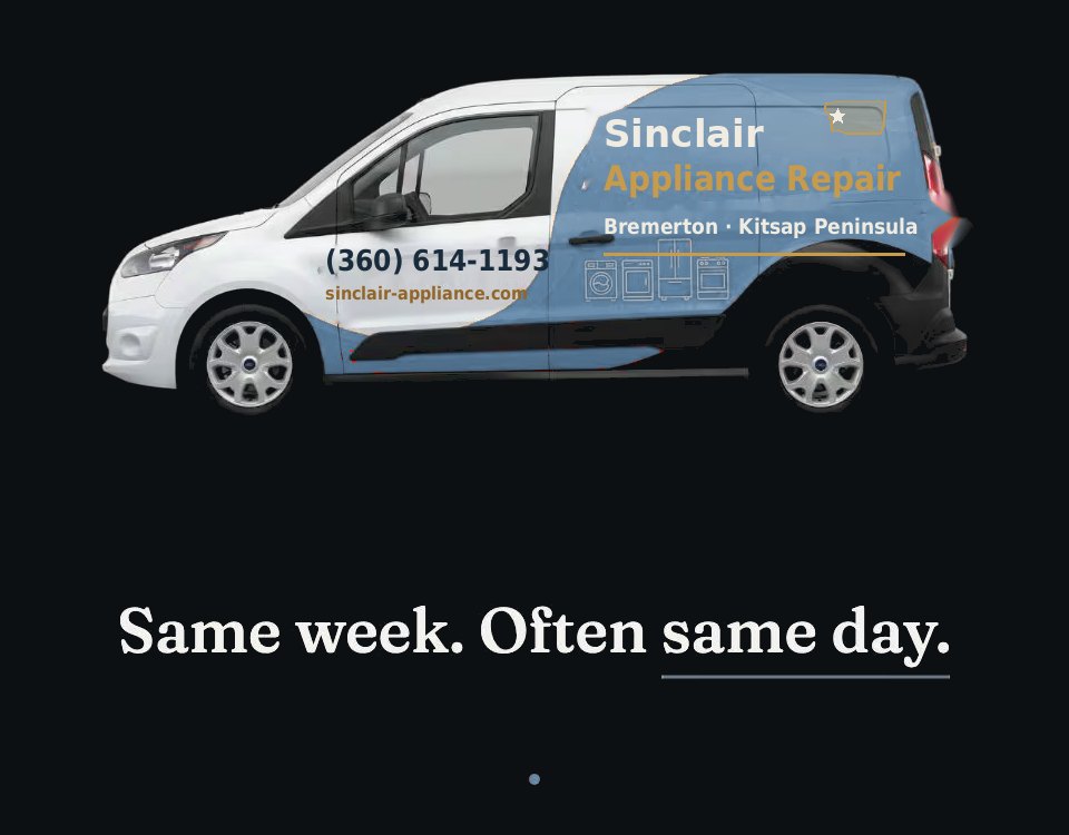 Sinclair Appliance Repair van — Bremerton, Kitsap Peninsula